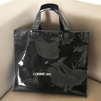 

Ladies bag Transparent Letters Large Capacity Shopping Bag Retro Casual Kraft One Shoulder Handbag Black Travel Female Tote Bag
