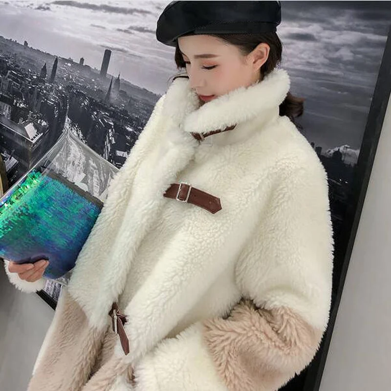 Зимняя верхняя мода имитация овечьей шерсти элегантная плотная теплая верхняя одежда лоскутное пальто