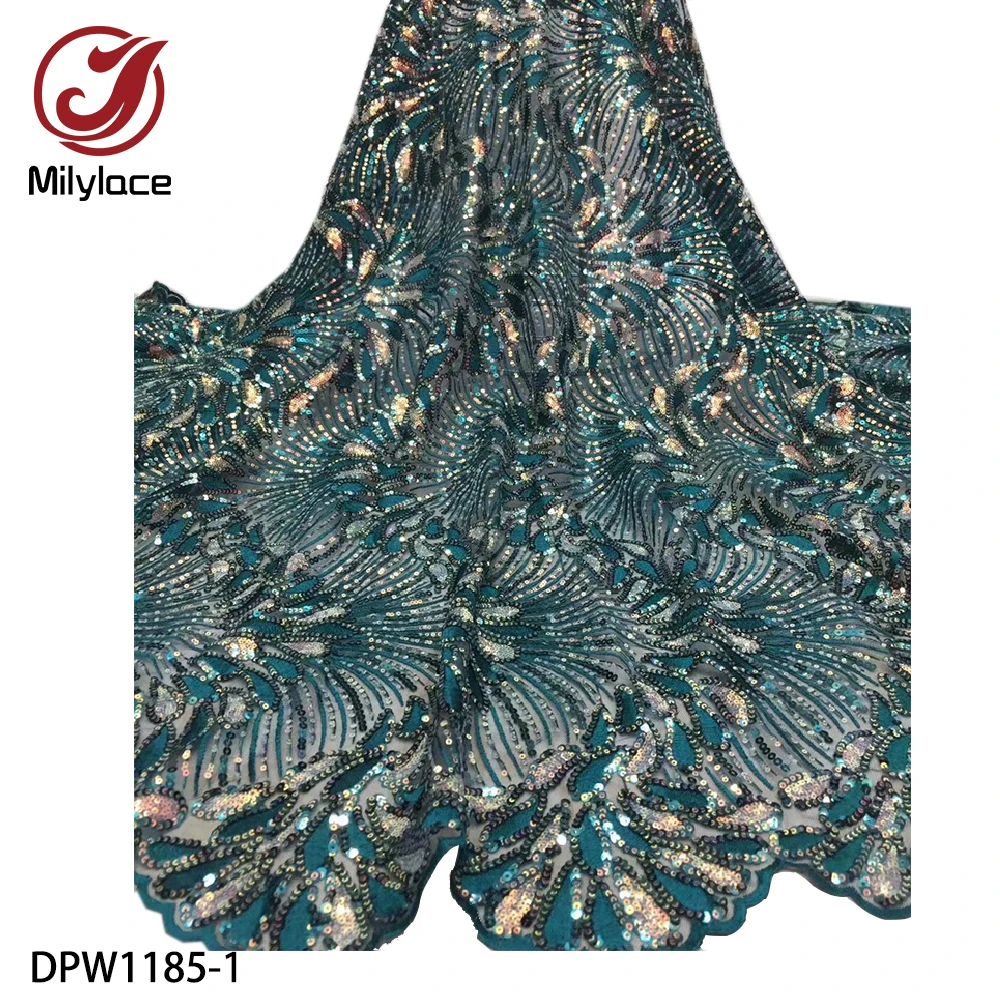 

French Net Lace Fabric 2019 Latest African Embroidery Lace Fabric with Shiny Sequins Lace Fabric DPW1185