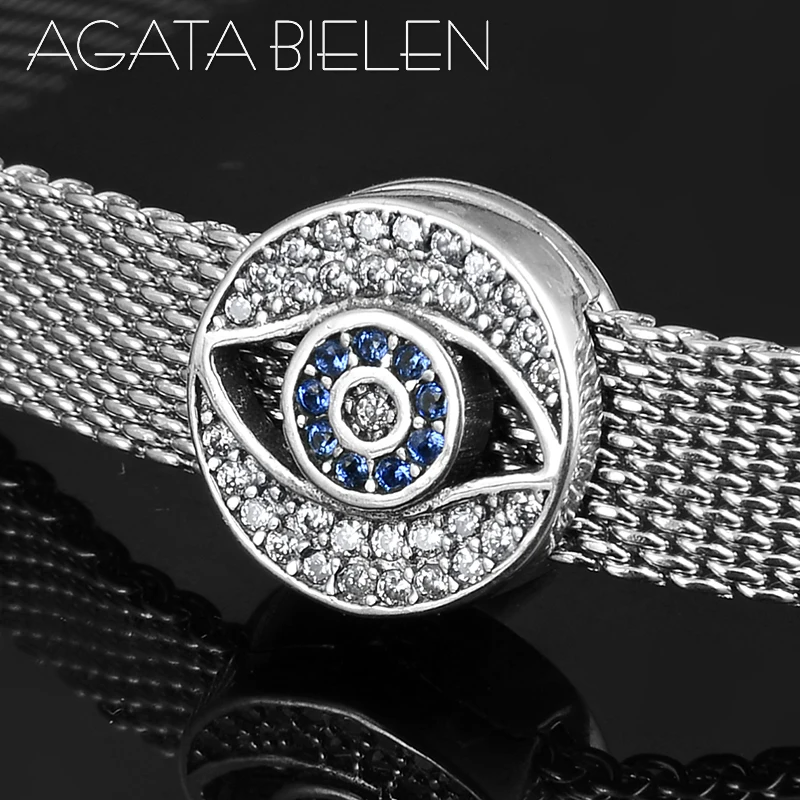 

Charming CZ 925 Sterling Silver Devil's Eye bead clip Fit Original reflection Clip Charm Bracelet Jewelry making