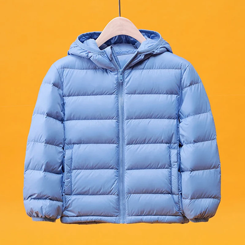 0-10℃ Kids Duck Down Jackets Hooded Winter Coats Boys Girls Portable Windproof Puffy Parkas 13T 14T