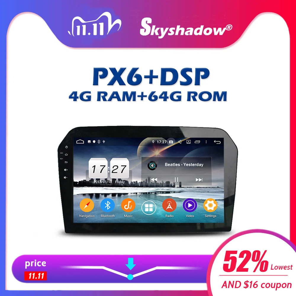 Автомобильный радиоплеер PX6 DSP Android 10 4G RAM + 64GB ROM IPS GPS map RDS радио wifi Bluetooth 5 0 для VW Jetta