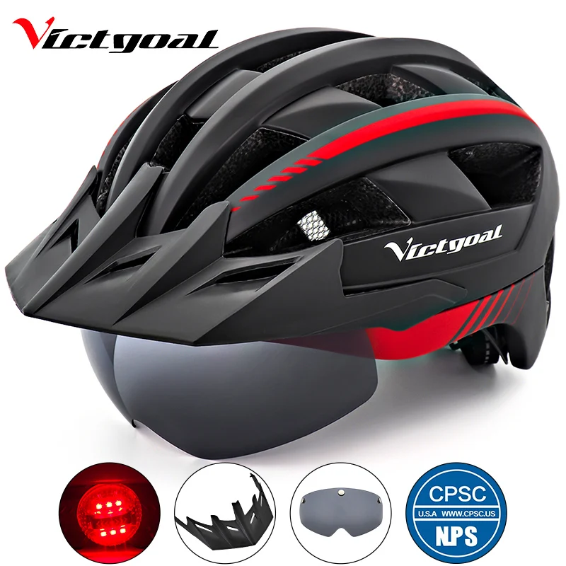 

Victgoal MTB Cycling Helmet For Man Breathable Bicycle Helmets LED Light Sun Visor Polarized Goggles Road Mountain Bike Helmet