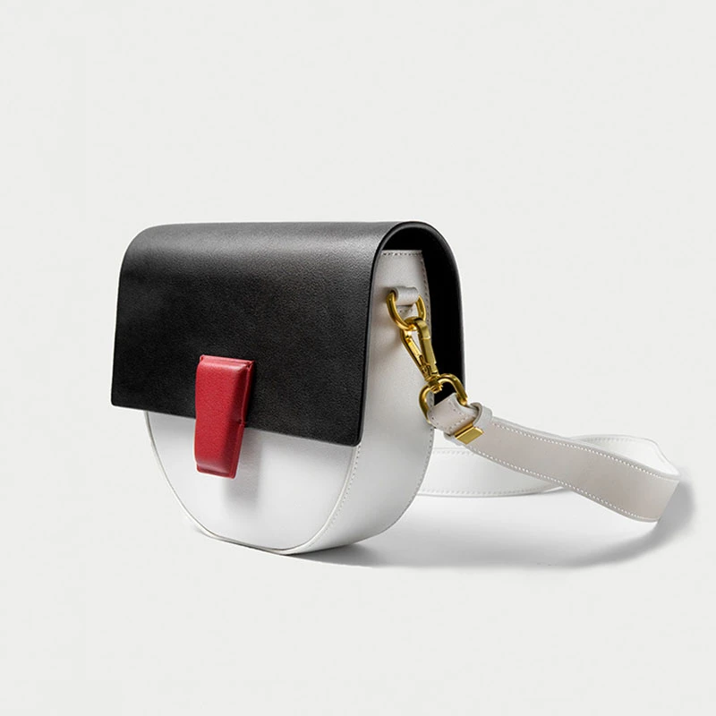 

Unua amo Brand Genuine Leather Saddle Bag For Women 2019 Fashion Contrast-color Wide Strap Shoulder Crossbody Bags Ladies