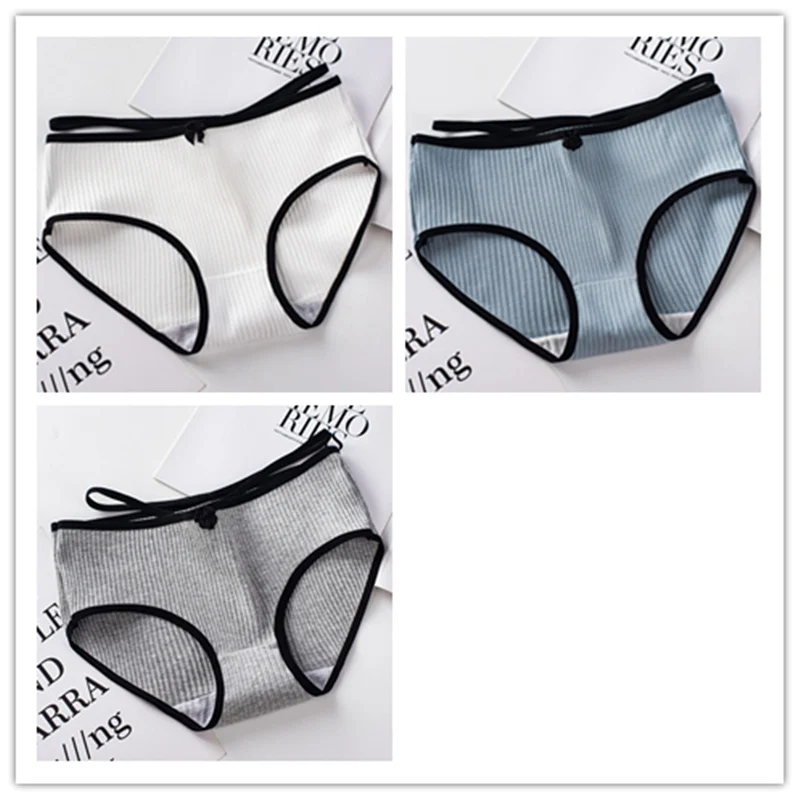 White Blue Gray 3 шт., хлопковые трусики для девочек, хлопковые трусы, нижнее белье, трусики для женщин, интимные трусики, сексуальное женское нижнее белье, удобные - Цвет: White Blue Gray