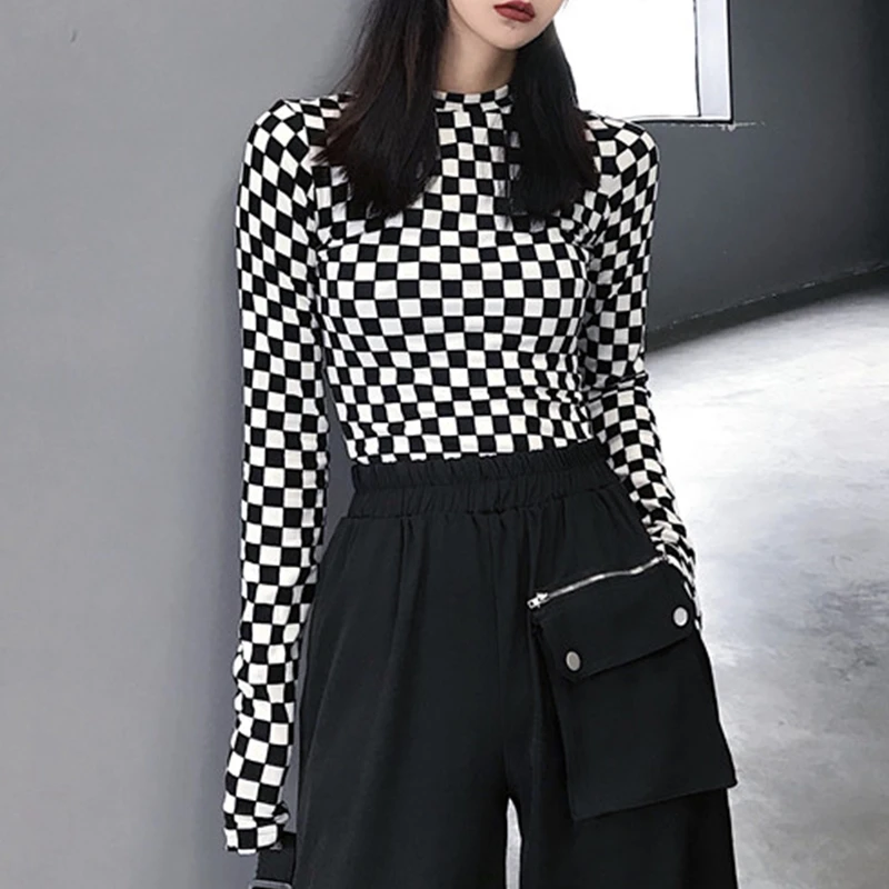 checkered long sleeve t shirt