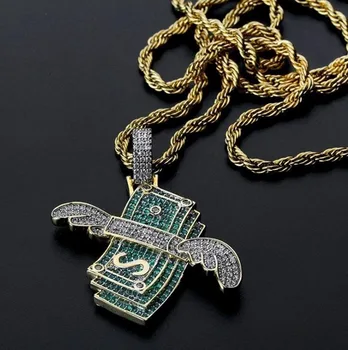 

Hip Hop Wings Flying Money Pendant Necklace Fashion AAA Zircon Necklace for Men Women Gifts