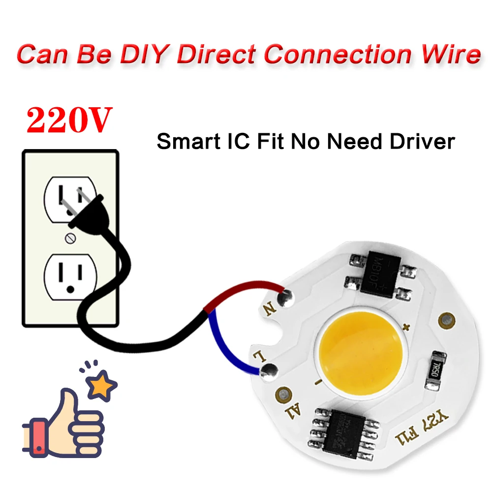 COB светодиодный ламповый чип 220V Smart IC, без необходимости драйвера, светодиодный ламповый прожектор, светильник для точечного освещения 3W 5W 7W 10W 12W Diy, светильник ing, светильник