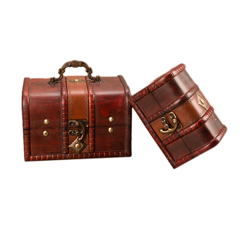 

2Pcs Set Wooden Retro Jewellery Storage Box Case Holder Vintage Treasure Chest