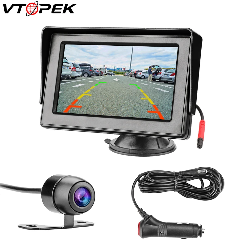 rear view mirror monitor Vtopek 4.3 Inch TFT LCD Car Monitor Display Reverse Camera Parking System Use with Guide Lines Cigarette Lighter Suction Cup car tv monitor