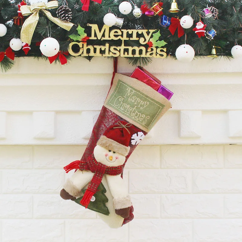 1 шт., рождественские чулки, рождественские украшения на елку, вечерние, новогодние носки с лосем, носок для конфет, подарки, большие носки с Санта Клаусом, орнамент T0759