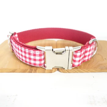 

New Comfortable dog collars and leashes set 5 sizes Handmade soft pet accessory THE RED YUMMY PLAID UDC047