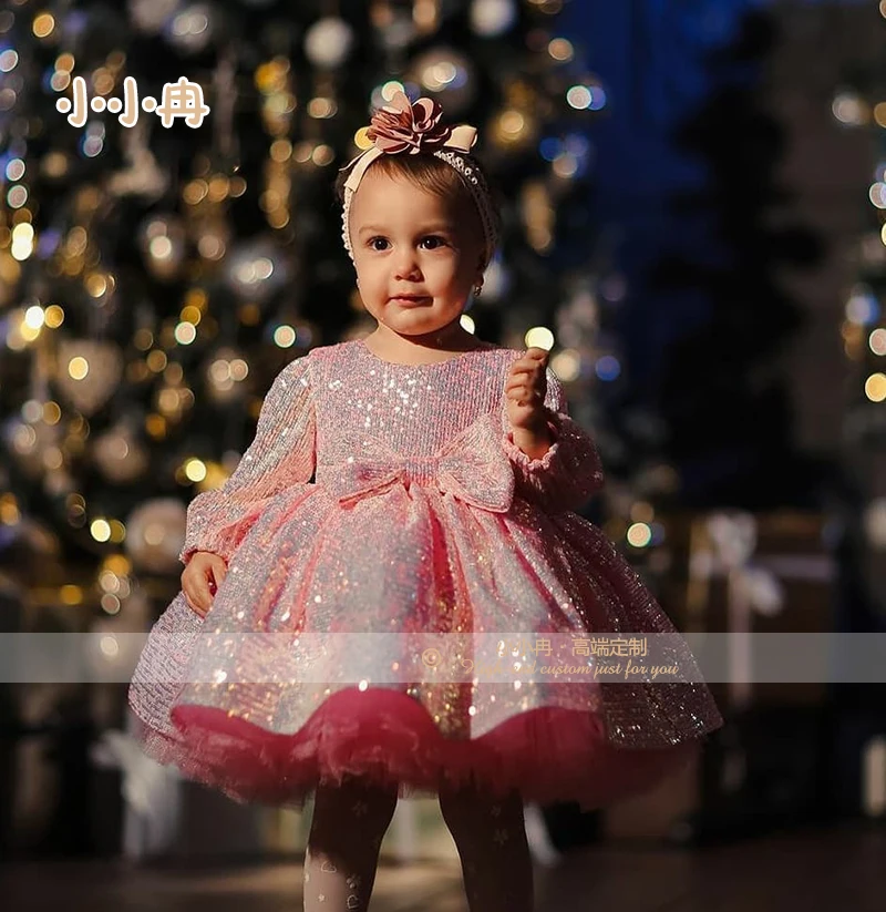 割引卸売り 小さな女の子のためのピンクのドレス 光沢のあるスパンコール 大きな弓 子供服 1歳の誕生日のための特別な日ag0479 Sale価格 Kisuki Line Jp