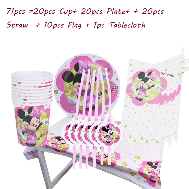 180*108 cm 1pc Minnie Mouse Theme Table Cloth for Kids Happy Birthday Party Decoration Table Cover Event Party Supplies 71pcs set