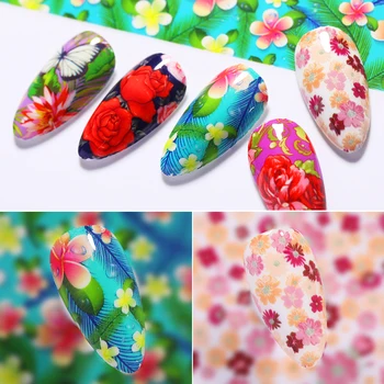 

10pcs/set Butterfly Nail Foil Colorful Flowers Transfer Sticker Flower Floral Nail Art Decals Manicuring Art Decorations