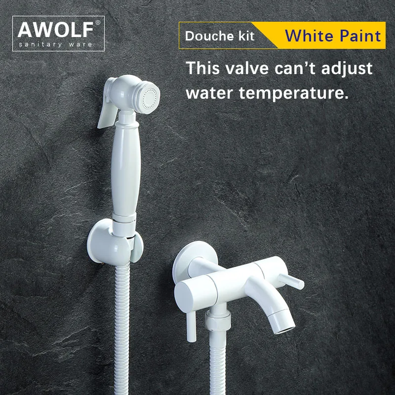 Solid Brass White Hand Held Toilet Bidet Sprayer Shattaf Douche Kit