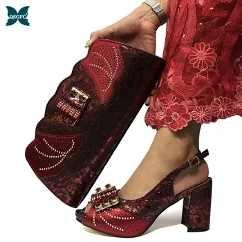 

Mature Style New Arrival Nigerian design Party Shoes Matching Bag Set New Italian Design Ladies Shoe and Bag to Match in Wine