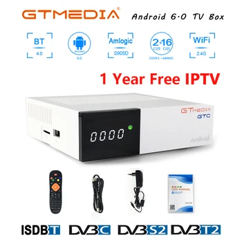 

GTMEDIA GTC Android 6.0 Android TV BOX DVB-T2 DVB-C DVB-S2 with wifi antenna+stable world IPTV LIVES and free clines TV BOX