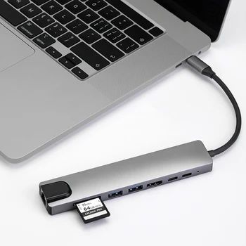

Multifunctional 8-in-1 Type C Hub Laptop Computer Peripheral Docking Station USB Adapter with 65W PD HDMI SD/TF Card Reader
