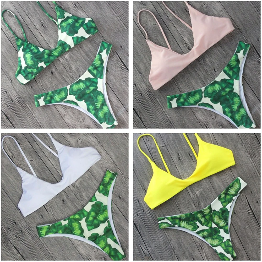

Women's Swimming Suit Sexy Bikini Swimsuit Women Swimwear Bikini Set Print Leaves Push-Up Padded Bathing Beachwear Swimsuit