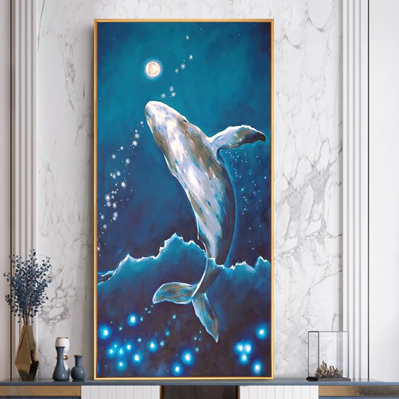 

100% Hand Painted Abstract whale Art Oil Painting On Canvas Wall Art Frameless Picture Decoration For Live Room Home Decor Gift
