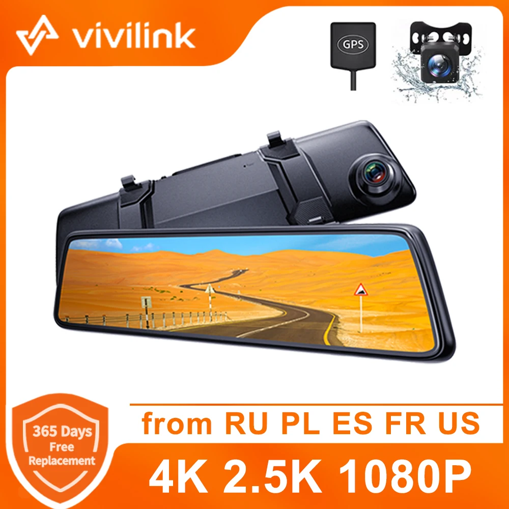 Vivilink-Cámara de salpicadero 4K para coche, grabadora de conducción DVR, pantalla táctil, GPS, cámara de visión trasera, Control de voz, Monitor de aparcamiento 24h