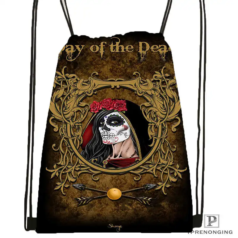 Пользовательский День Череп мертвеца DrawstringBackpackBagforMan женщина милый рюкзак дети ранец(черная спина) 31x40 см#20180611-03-164