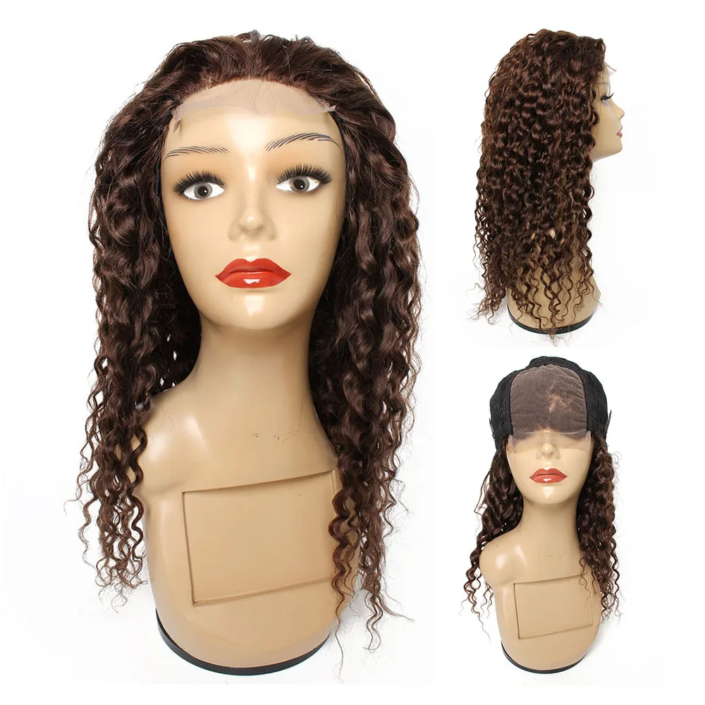 kISSHAIR #4 water wave 4*4 lace closure wig dark brown color 150% 180% density front lace wig  Brazilian human hair wig