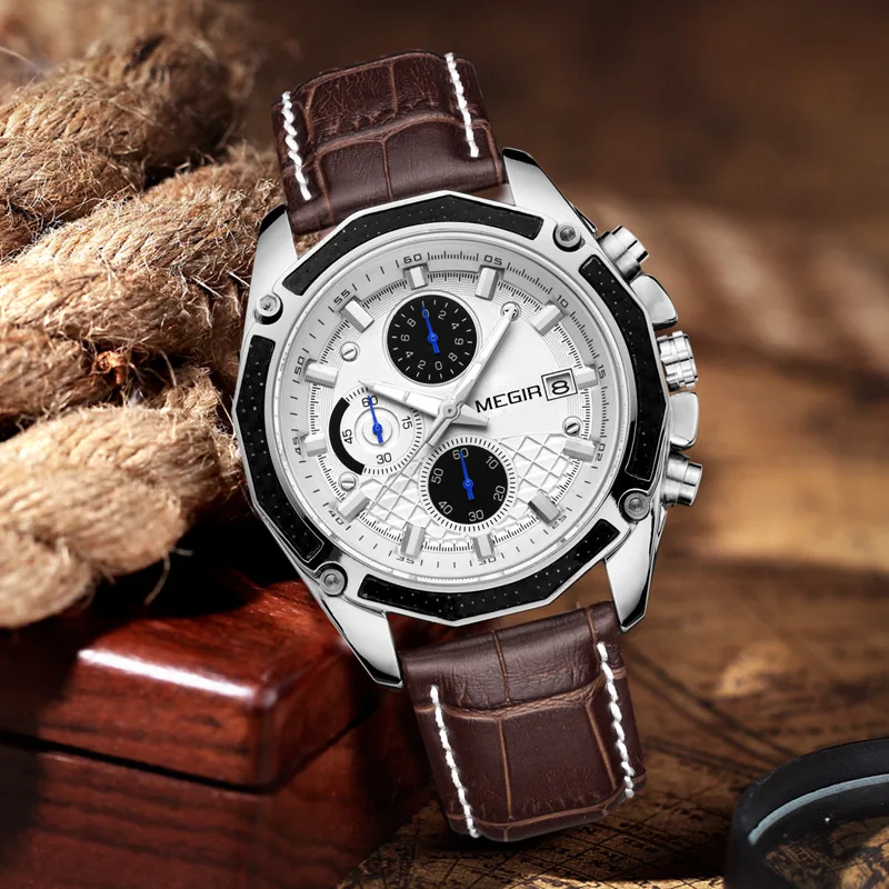 

Analog Date Watches Men Fashion Sport Stainless Steel Case Leather Band Watch Quartz Business Wristwatch Male Relogio Masculino