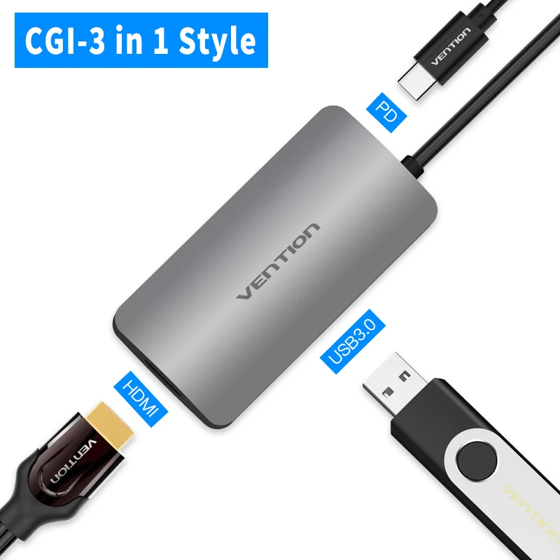 CGI-3-in-1-Style Vention Thunderbolt 3 док-станция usb-хаб type C к HDMI USB3.0 RJ45 адаптер для MacBook samsung Dex S8/S9 huawei P20 Pro usb c адаптер - Цвет: CGI-3-in-1-Style