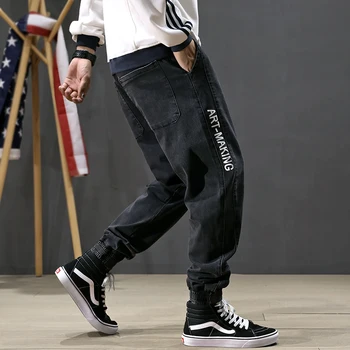 

Fashion Streetwear Men Jeans Loose Fit Black Blue Color Denim Cargo Pants Harem Jeans Printed Designer Hip Hop Jeans Men Joggers