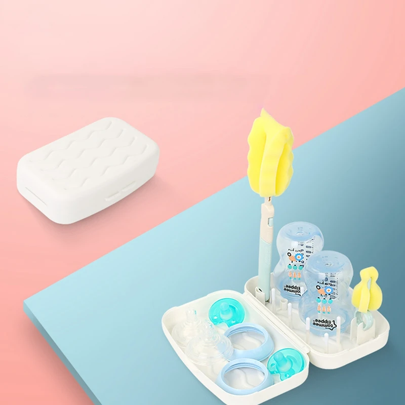 

3Pcs/Set Newborn Baby Multifunctional Pacifier Storage Drain Rack Detachable Sponge Brush Infant Kids Bottle Cleaning Kit