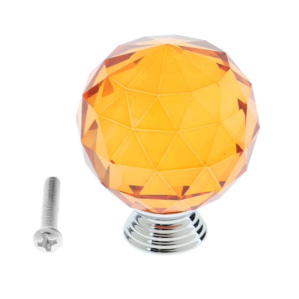 Decorative Cupboard Knobs Closet Wardrobe Drawer Door Pulls -35mm Diameter Crystal Glass