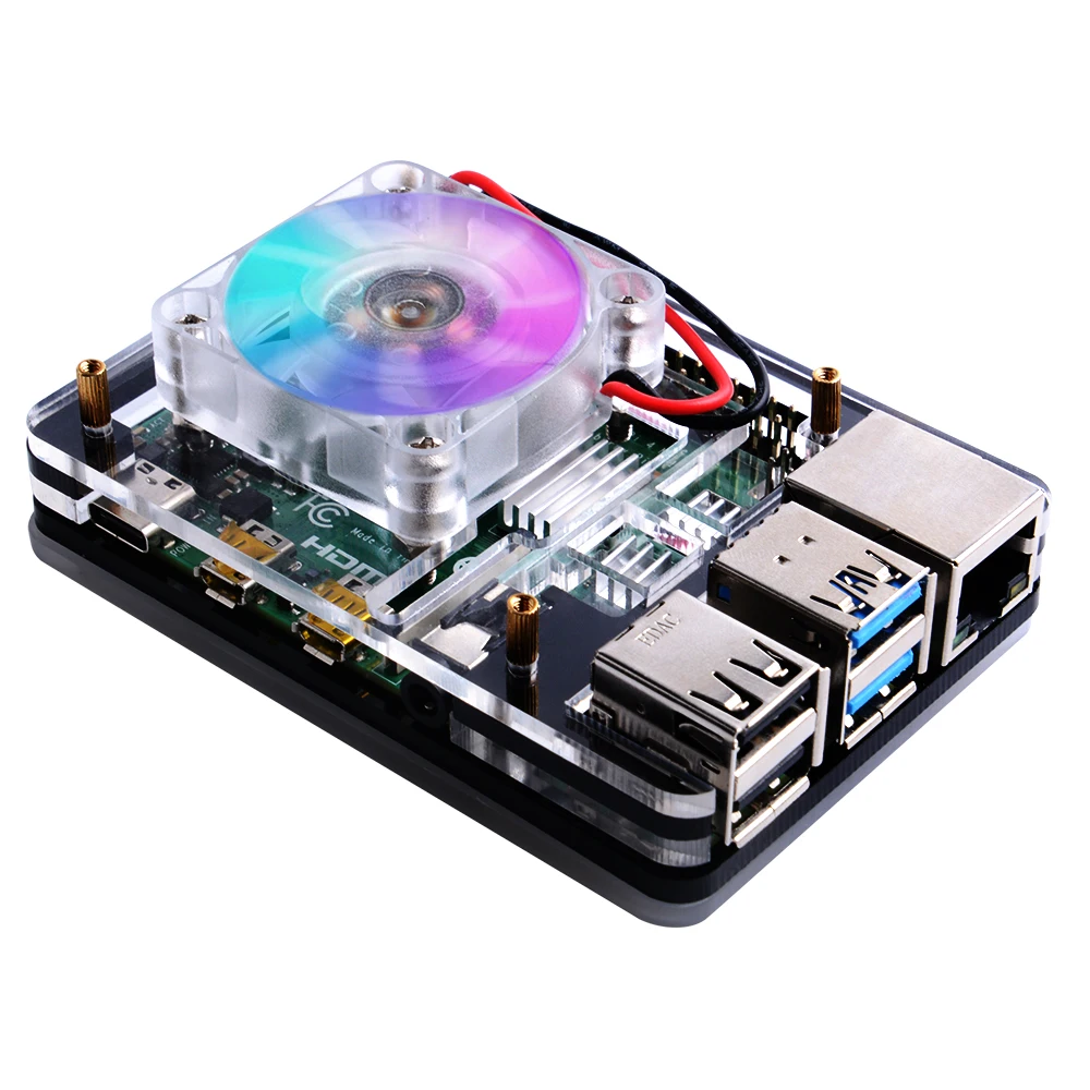 Fan Black White Case Elecrow 52Pi лед-охлаждающий вентилятор башни V2.0 черный высокоэффективный теплоотвод 7 цветов светильник 5-Слои чехол для Raspberry Pi 4B/3B/3B - Цвет: Fan Black White Case
