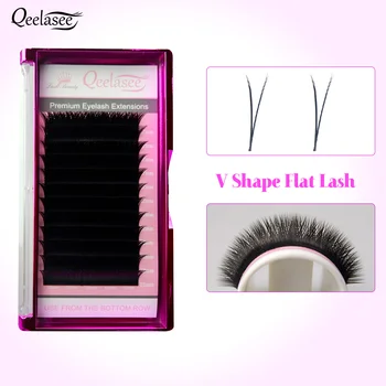 

Qeelasee V Shape Ellipse Flat Eyelashes Split Tips Ellipse V Shape Eyelash Extensions Maquiagem Cílios Volume Looking Flat Lash