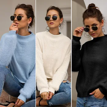 

2020 New Women Spring Winter Winter Women's Loose Long Sleeve O-Neck Korean Knit Sweater Coat Thin Winter Women Solid Sweater