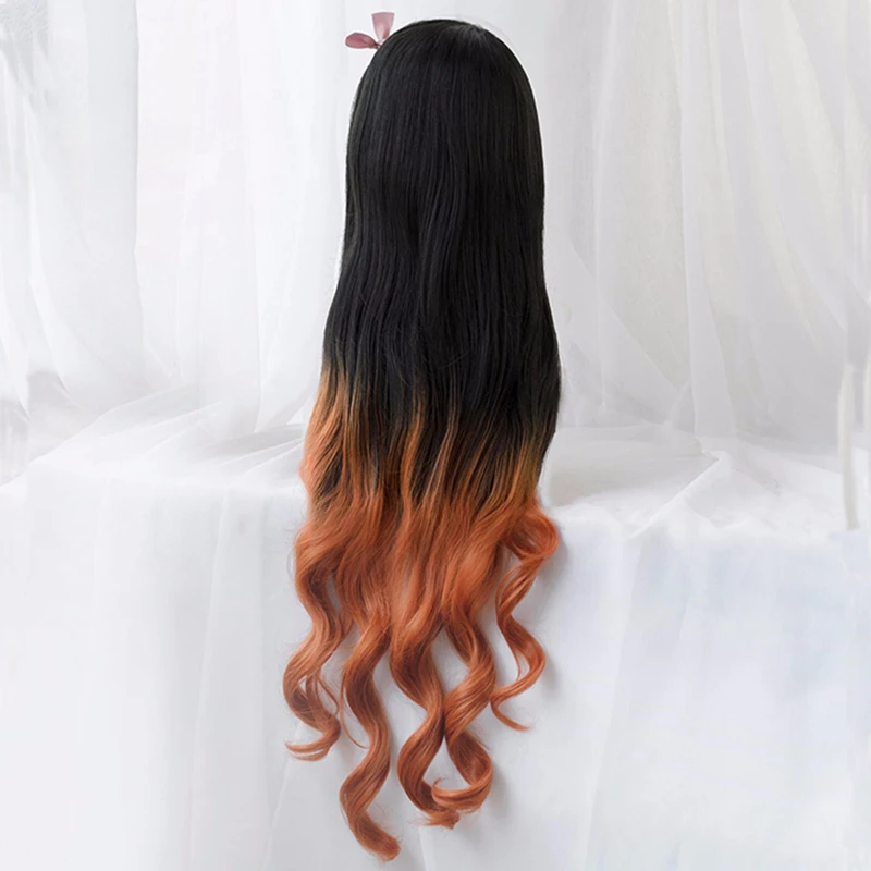 Kamado Nezuko Wig Demon Slayer: Kimetsu no Yaiba Nezuko Cosplay 95cm Gradient Long Hair Accessories Heat Resistant Synthetic Wig