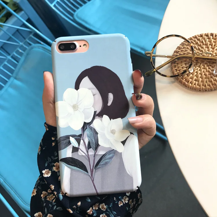 

2019 Fashion Literary illustration Girl Cases For iPhone 6 6S 7 8 6S Plus 7Plus 8Plus X XS Hard Case For iPhone X 8 7 6 Cover