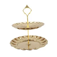 Golden 2 Layer Горячая тарелки для фруктов Стенд Лоток для теста тарелки карамельной расцветки десертные торты 2/3 слой из нержавеющей стали для вечеринки украшения дома TY - Цвет: Golden 2 Layer