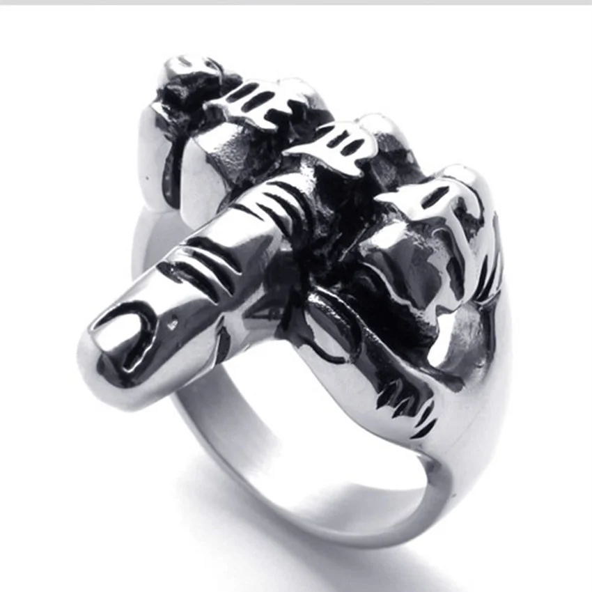 Rock Style Ring Vertical Middle Finger Pattern Jewelry Ring For Men finger ring
