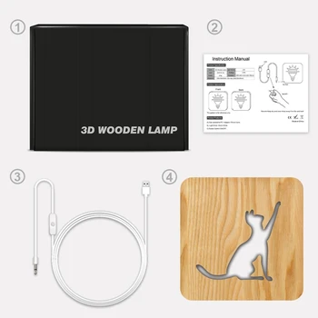 

3D Wooden Animal Cat USB Night Light LED Table Lamp Novelty Kids Bedroom Decor R9JC