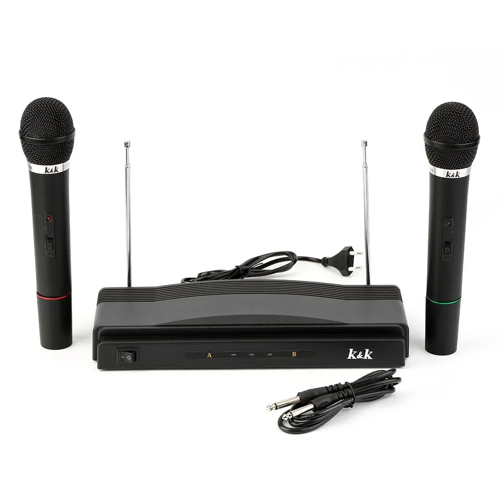 

75KHz Microphone System Professional Wireless Dual Handheld 2 Microphones Receiver Pop/ Shock Noise Protection Compression