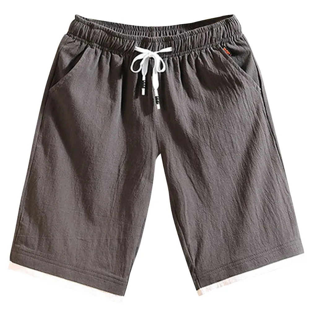 Льняные пляжные шорты для мужчин, летние новые модные мужские повседневные шорты для бега, штаны для фитнеса, эластичные пляжные шорты со средней талией, Homme