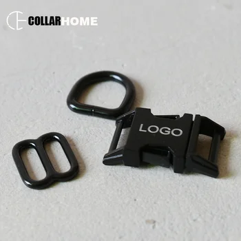 

100 sets engrave logo ID metal buckle 15mm straps D rings for bag dog pet collar DIY sewing accessories adjusters sliders black