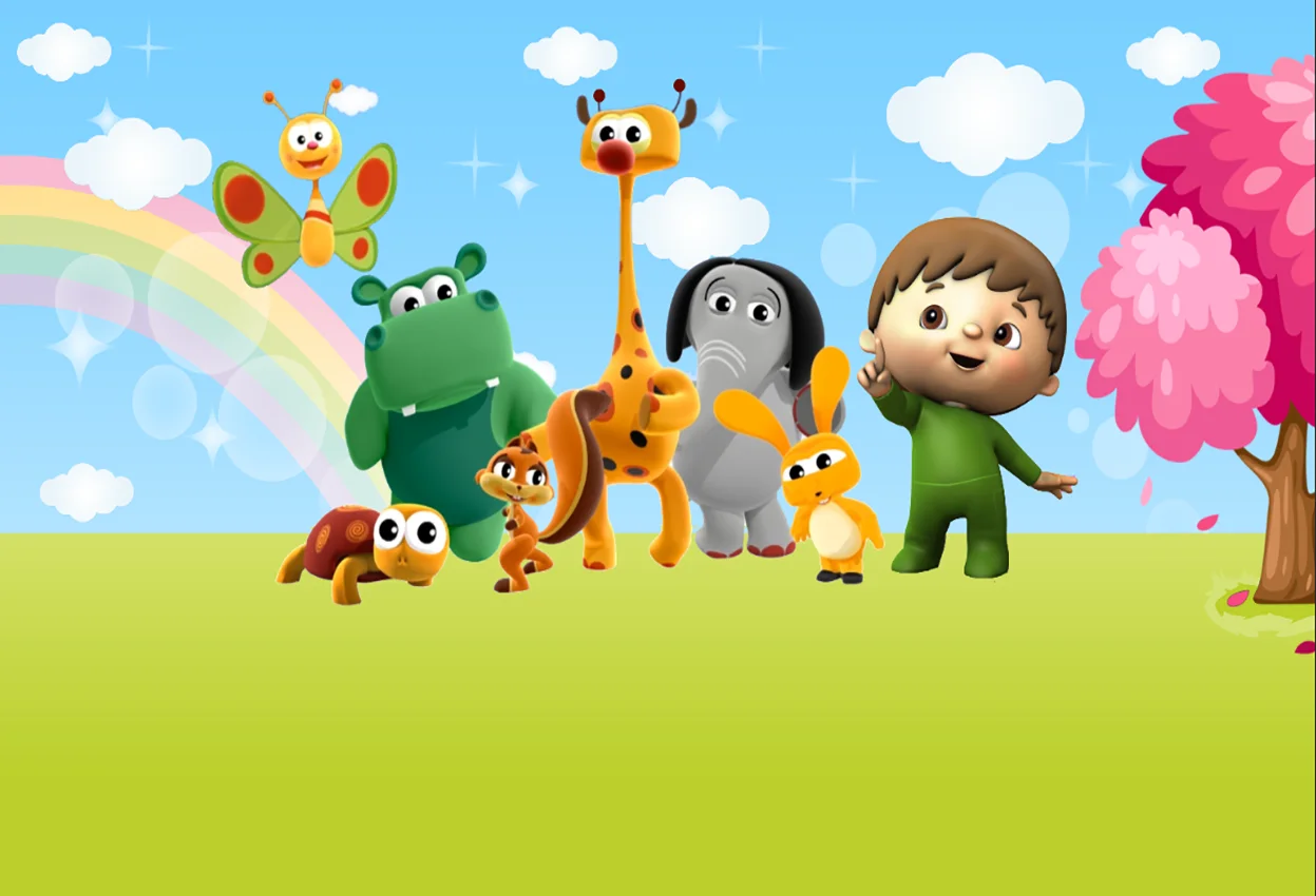 7x5FT Baby TV Rainbow Clouds Sky Green Garden Custom Photo Studio