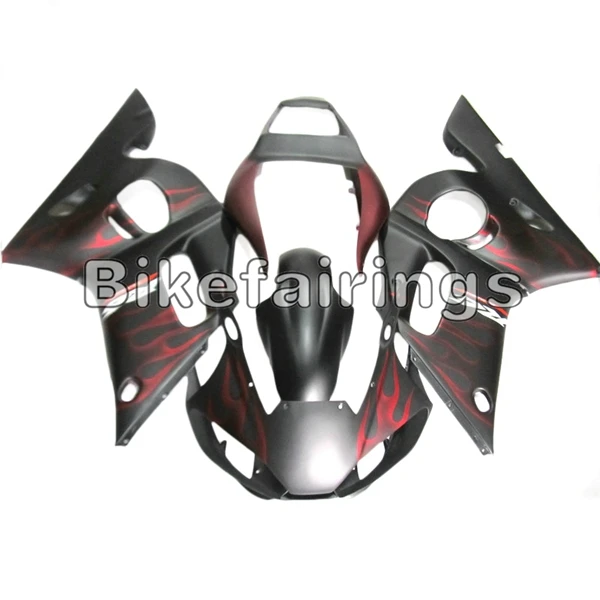 Матовое черное и красное пламя Cowlings для Yamaha YZF-600 R6 1998 1999 2000 2001 2002 R6 ABS впрыска полный комплект кузовных деталей комплект