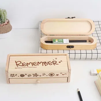 

Creative Log Multifunctional Large Capacity Wooden 2020 School Office Pencil Case With Blackboard Stationery Box Children's Gift