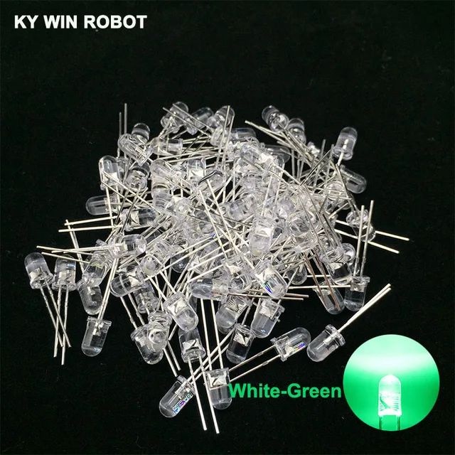 100pcs 5mm LED Diode 5 mm Assorted Kit White Green Red Blue Yellow Orange Pink Purple Warm white DIY Light Emitting Diode 100pcs White-Green