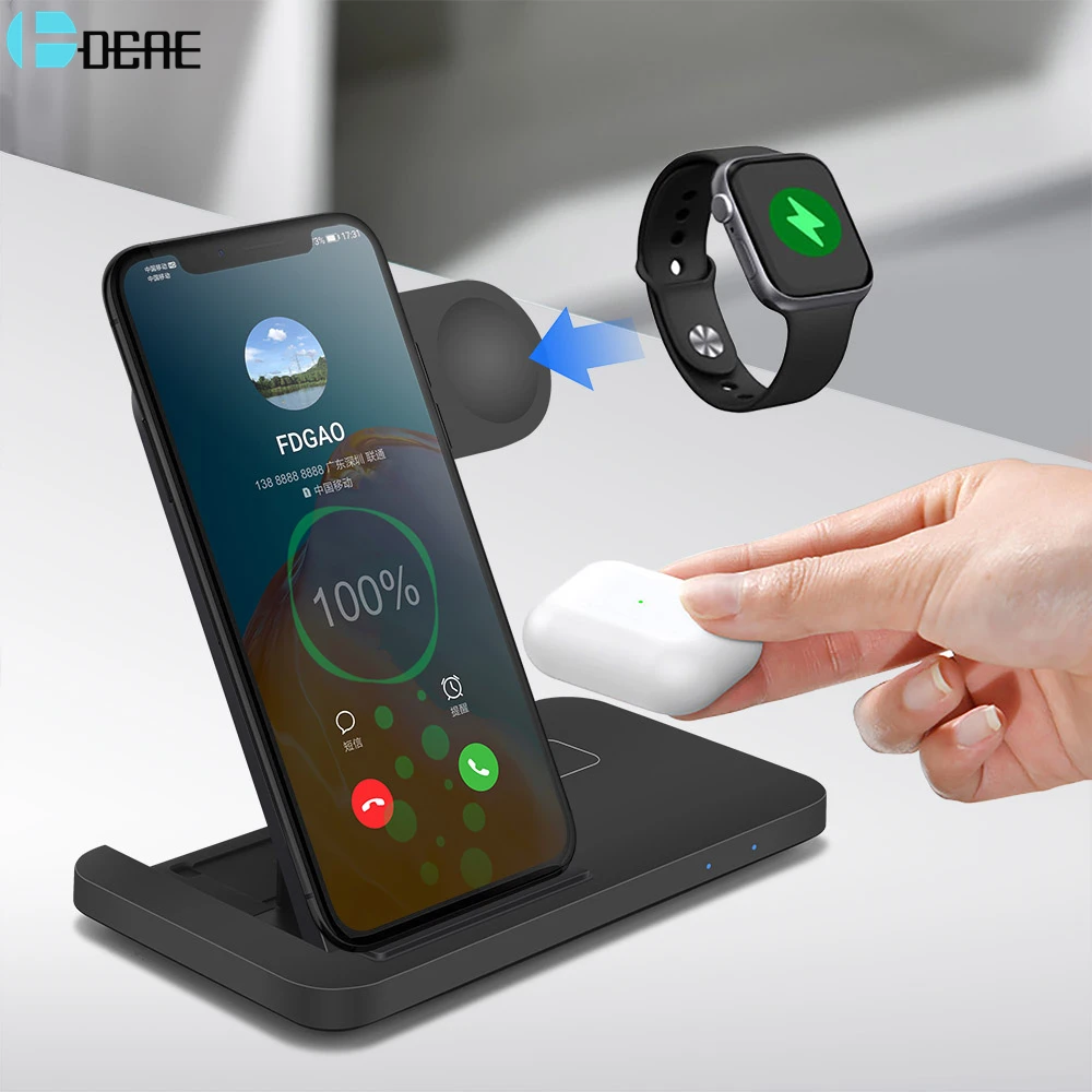 3 in 1 Wireless Charger for Apple Watch 6 SE 5 4 AirPods Pro 15W Qi Fast Charging Dock Station For iWatch iPhone 12 11 XS XR X 8