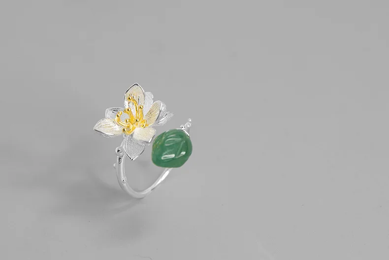 Оригинальное кольцо ручной работы из натуральной 925 пробы с инкрустацией в виде лотоса зеленого нефрита/розового кристалла, женское модное ювелирное изделие из бутика
